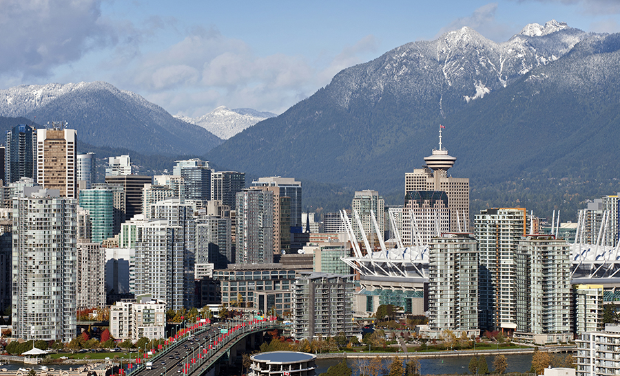 Vancouver - Grouse Mountains, Cambie Bridge, BC Place Stadium and downtown